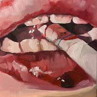 a painting of a woman's mouth with a cigarette in it