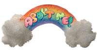 Watercolor paper was painted and cut out to look like a rainbow, with two cotton balls on either end to act like clouds. Colorful text is positioned on top of the rainbow that says “About Me!”