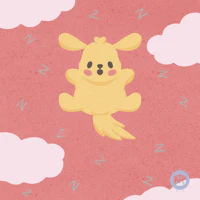 a yellow teddy bear sleeping in the clouds