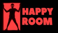 the happy room logo with a silhouette of a person standing in front of a red door