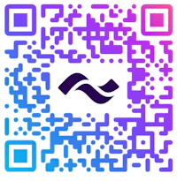 a qr code with a purple and blue logo