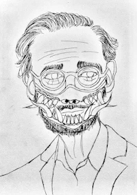 a drawing of a man with a mouth full of teeth