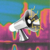 an image of a megaphone in front of a city