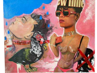 a painting of a woman with sunglasses and a duck