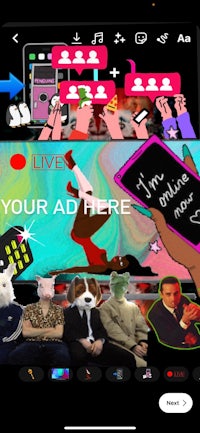 a screen showing a group of people on a phone