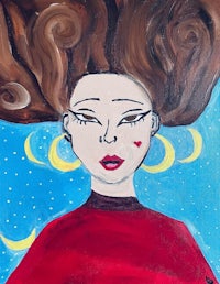 a painting of a woman with a moon in her hair