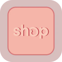 a pink square with the word shop on it