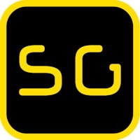 a yellow and black logo with the word sg