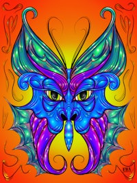 a colorful butterfly on an orange background