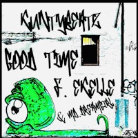a green octopus on a wall with graffiti on it