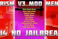 a red screen with the words crimson v3 mod menu 14 no jailbreak