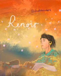 a drawing of a girl with headphones and the word renoir