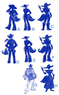 a group of blue drawings of a group of cowboys
