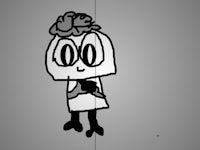 a black and white drawing of a cartoon character