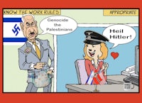 a cartoon of an israeli man and a palestinian woman
