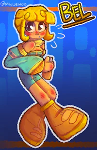 a cartoon character with the word bel on it