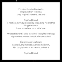 a black and white poem with the words, i've caused a situation again