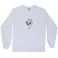 a white long sleeve t - shirt with an image of a giraffe