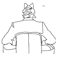 a black and white drawing of a cat sitting in a chair