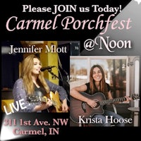 a poster for the carmel porchfest with two women and an acoustic guitar