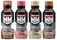 four bottles of muscle milk protein powder