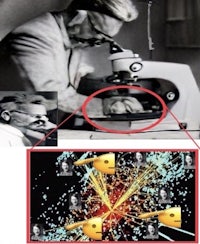 a picture of a microscope and a picture of a man with a microscope