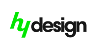 hy design logo on a black background