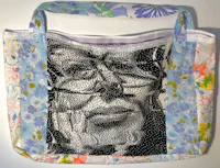 a tote bag with an image of a woman on it