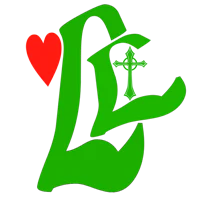 a green letter l with a cross and a heart