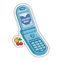 a blue cell phone sticker with a cherry on it
