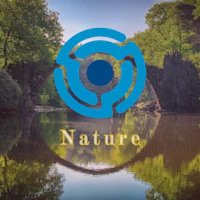 the nature logo with a river in the background