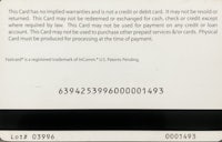 the back of a credit card with a number on it
