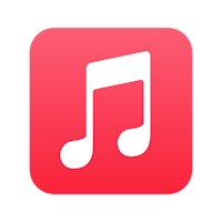 a red music note icon on a black background