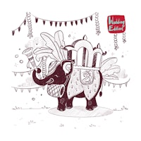 a drawing of an elephant with a hat on it