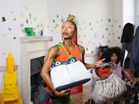 a woman holding a purse