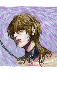 a drawing of a girl with a chain around her neck