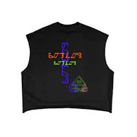 a black crop top with a rainbow cross on it