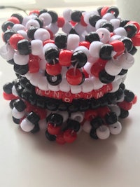 a bracelet made of black and white beads