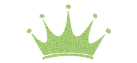 a green glitter crown on a black background