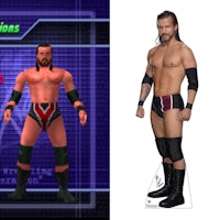 a picture of a wrestler standing next to a video game