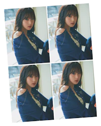 four pictures of a woman posing in front of a window