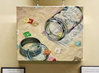 a painting of a mason jar hanging on a wall