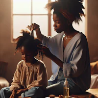 a woman is brushing her daughter's hair