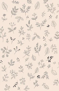 a black and white pattern of leaves on a beige background