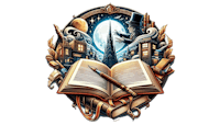 an open book with a city in the background