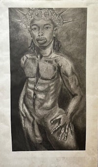 a drawing of a nude man with a crown on his head