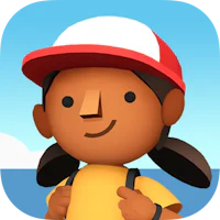 a cartoon girl wearing a hat and carrying a backpack