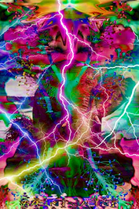 a colorful psychedelic image of a lightning bolt