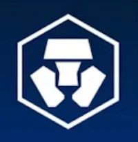 a blue and white logo with a hexagon on it