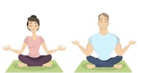 a man and woman meditating on a white background